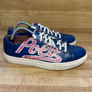 Polo Ralph Lauren Jermain Red Letter Leather Blue Shoes Men’s Size 10D Sneakers